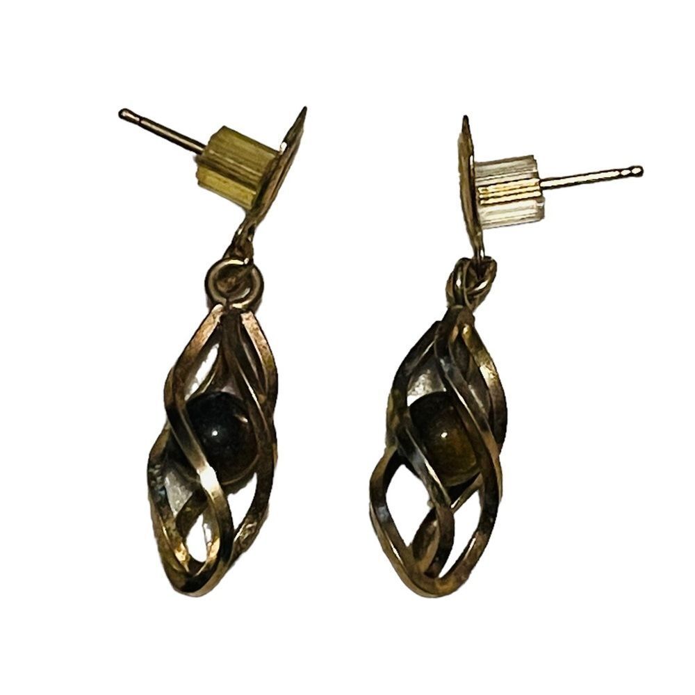 10/$25🦋 Vintage Gold Tiger Eye Swirl Dangle Earrings